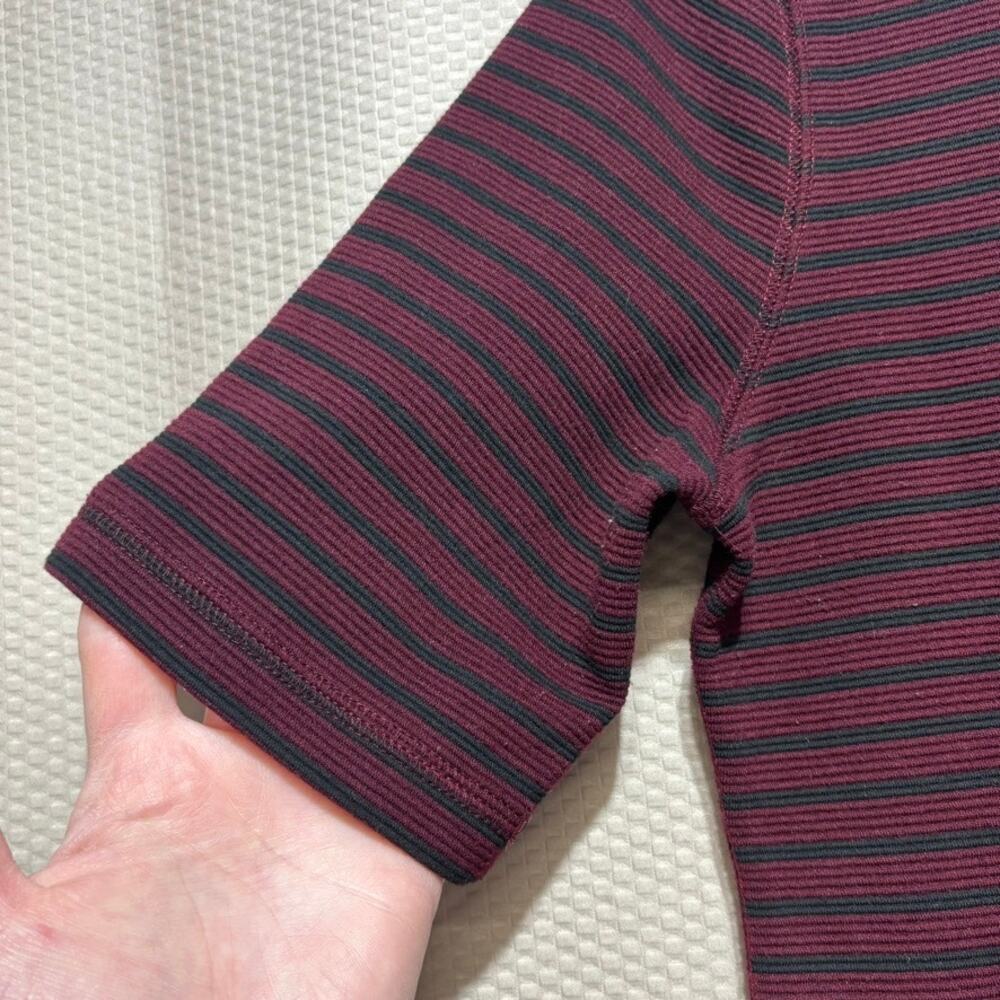Lou & Grey Womens Burgundy Striped Knit Dress Short Sleeve Pockets S - Picture 4 of 10